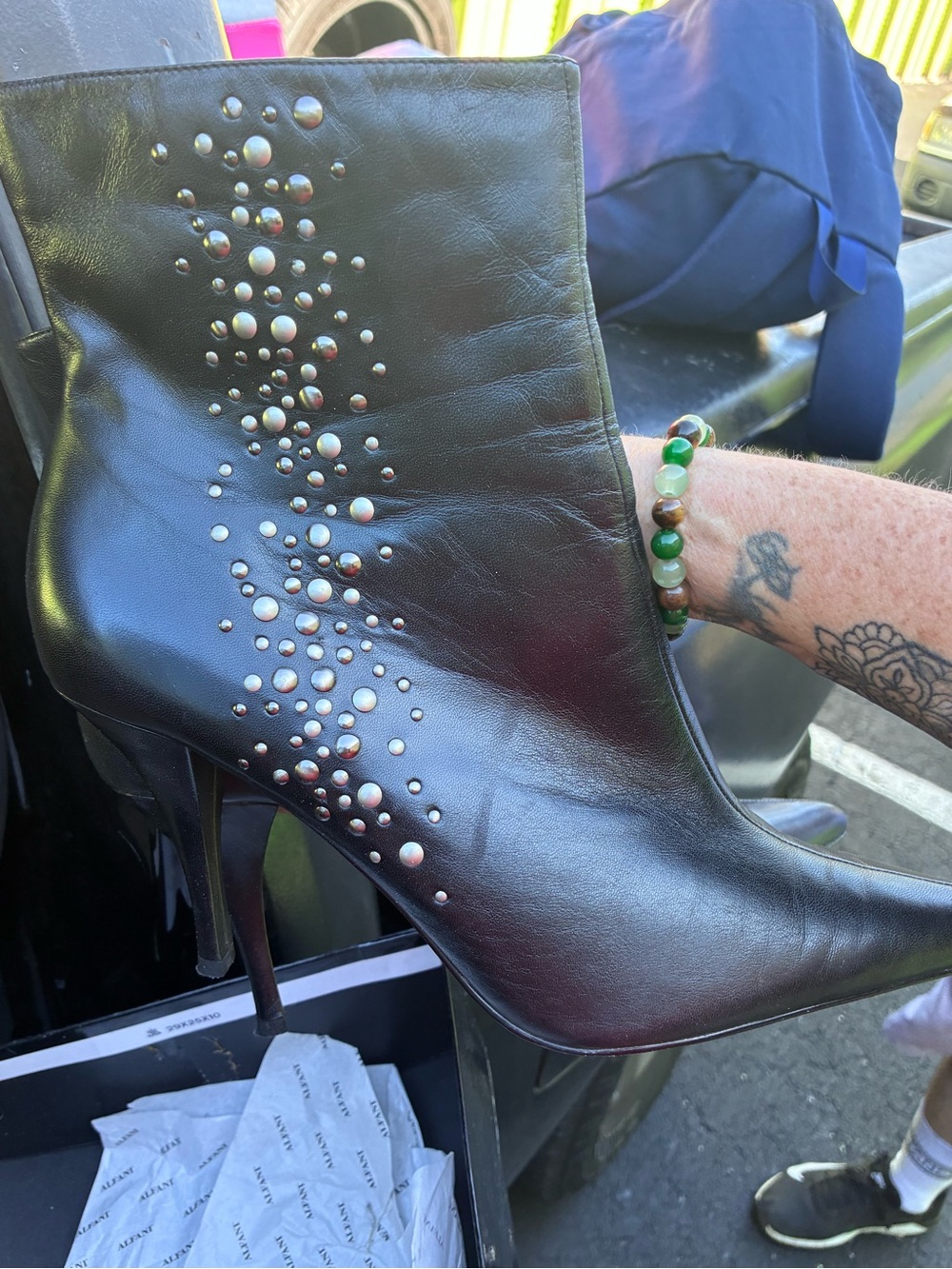 Alfani Black Leather Studded Ankle Boots
